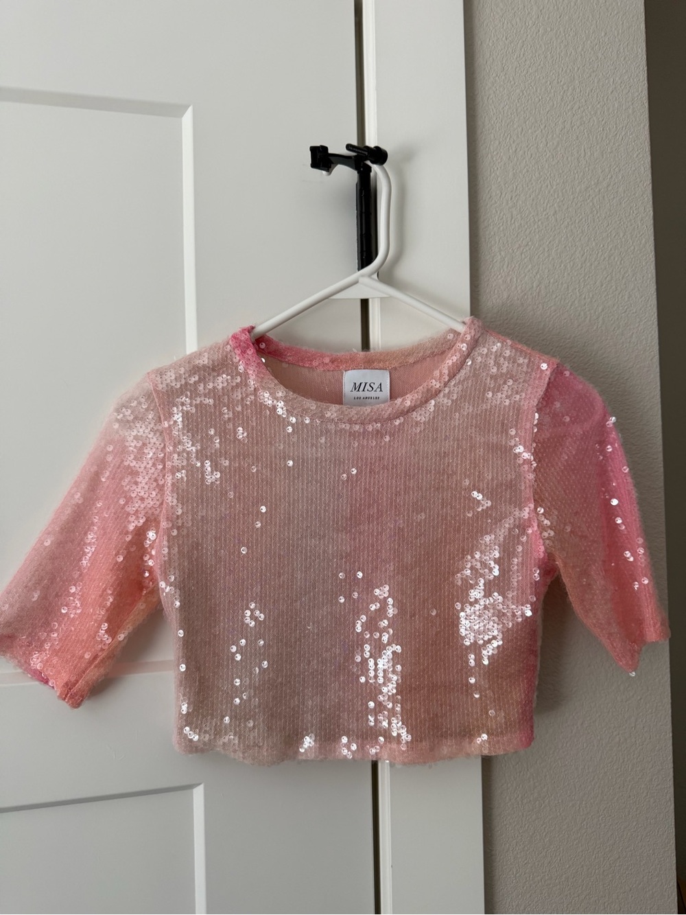 MISA Los Angeles XS pink sequins top NWT